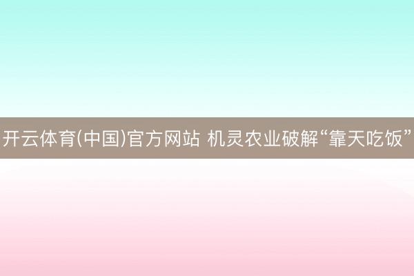 开云体育(中国)官方网站 机灵农业破解“靠天吃饭”