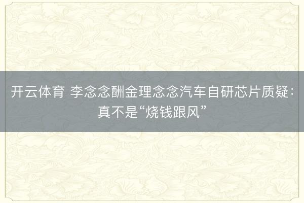开云体育 李念念酬金理念念汽车自研芯片质疑：真不是“烧钱跟风”